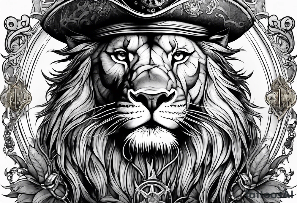 Pirate lion, nautical steampunk theme tattoo idea