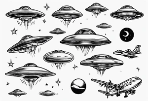 UFO flying next to plane tattoo idea