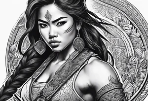 Strong Filipino female warrior pretty face Balisong alibaba fighting tattoo idea