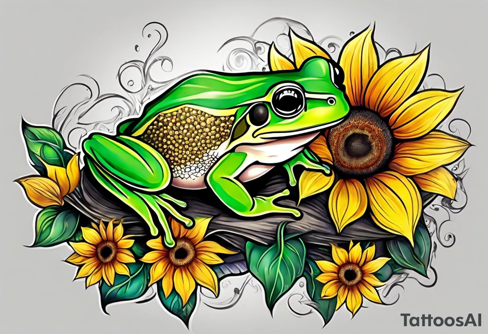 Sunflower tree frog tattoo idea