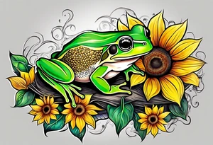 Sunflower tree frog tattoo idea