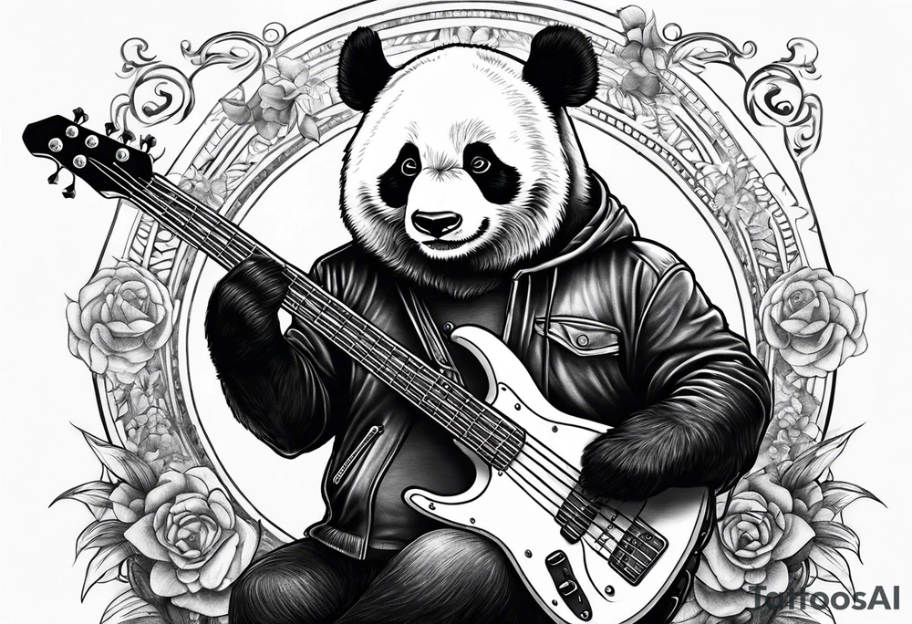 A panda playing the bass guitar tattoo idea