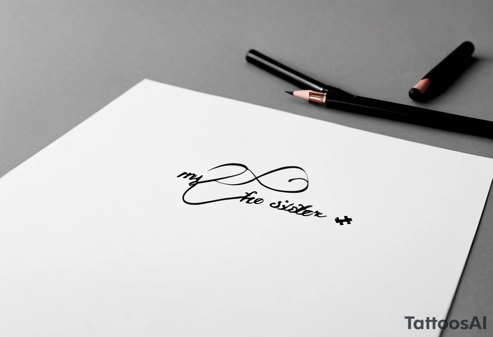 simple, fine line tattoo that includes my sisters handwriting "my favorite sister" and incorporate a single puzzle piece. This will be on my ankle and should be small. 
Have the words inside the puzzle piece tattoo idea