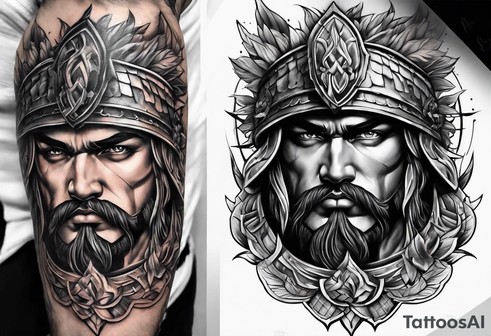 A warrior fighting an army by him self tattoo idea