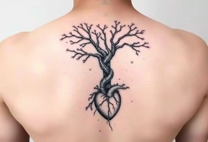 DNATREE trunk with space for names with roots with anatomical heart in bottom tattoo idea