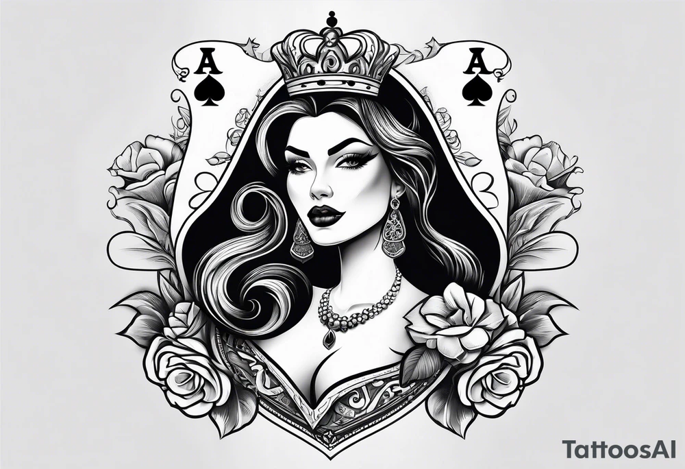 sexy queen of spades with open mouth tattoo idea