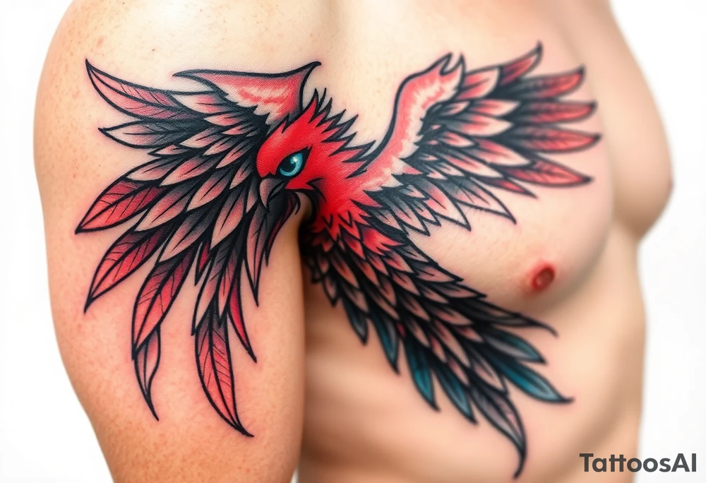 A phoenix with blue Eyes(only red , blue and black are possible colors) tattoo idea