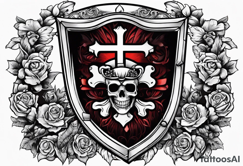 skeleton holding a shield with a cross on it tattoo idea