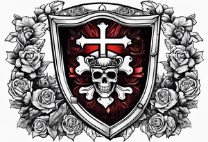skeleton holding a shield with a cross on it tattoo idea
