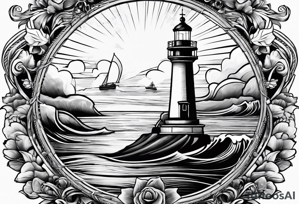 tatou d'un phare maritime dans un bateau a voiles. tattoo idea