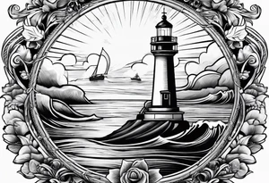 tatou d'un phare maritime dans un bateau a voiles. tattoo idea