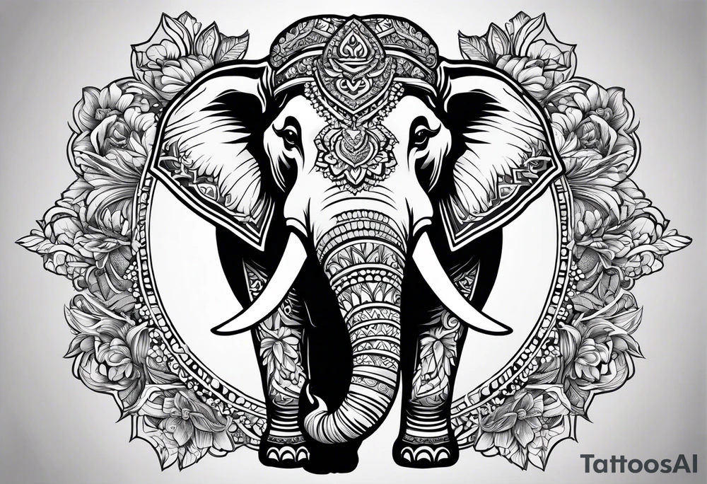 A Thai style design that is round and with an Asian elephant head facing forwards tattoo idea