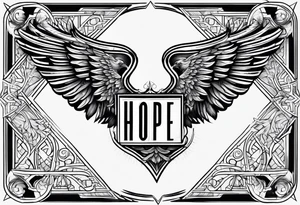 valkyrie wings with word "hope" blended in tattoo idea