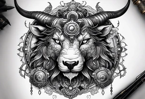 Steampunk chimera with horns tattoo idea