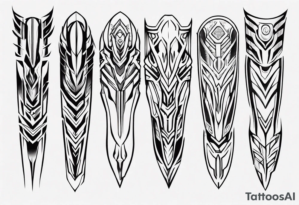 Futuristic leg armor tattoo idea