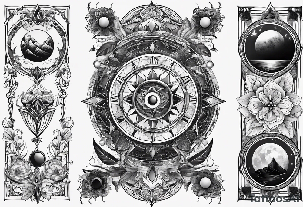 Two separate ideas for day and night placed on each side of the chest tattoo idea