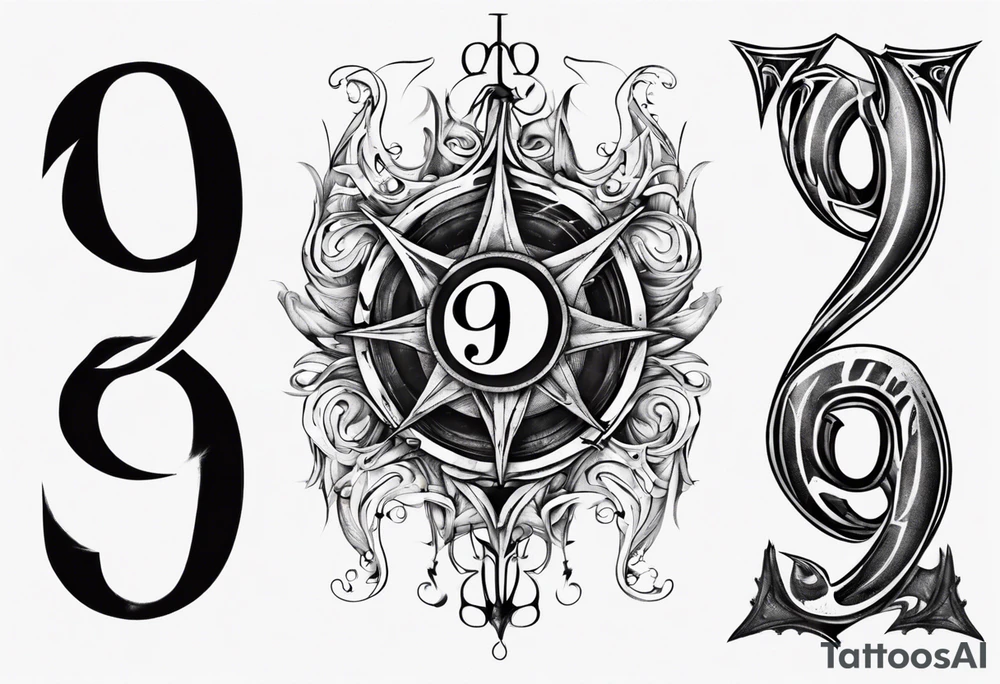 number 9 upside down and right side up connected in the middle. 9:16 aspect ratio. tattoo idea