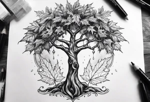 A cross and a maple tree tattoo idea