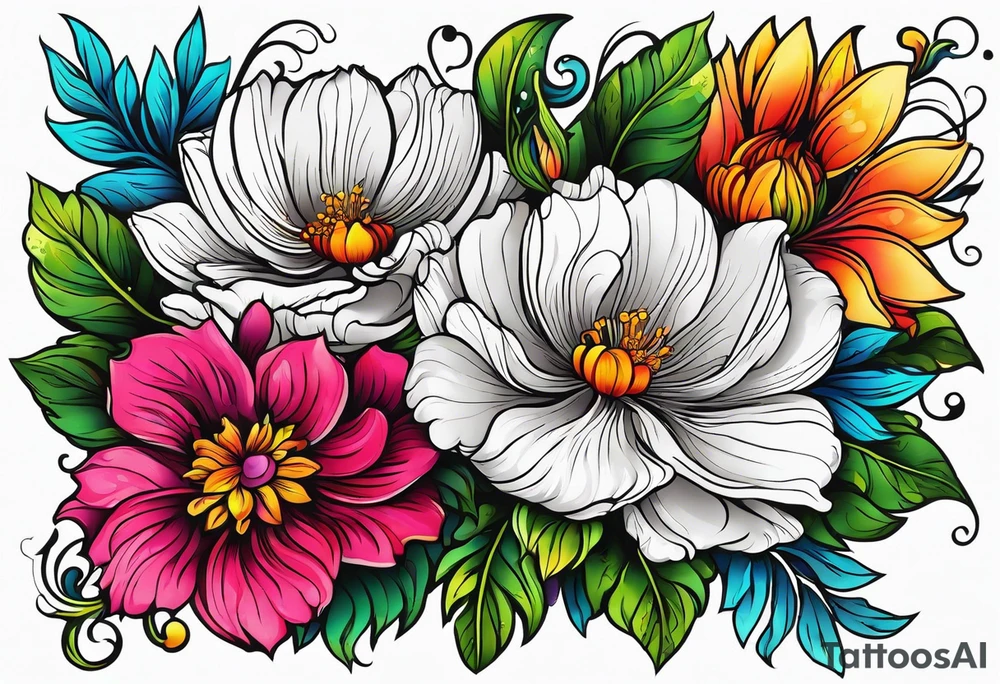 FLORAL PATTERN, SEEMLESS, BRIGHT, NEONS, COLORFUL tattoo idea