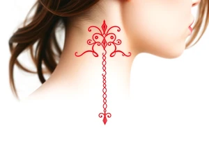 Tattoo that combines the star sign Taurus and Libra ,in red , down the spine tattoo idea