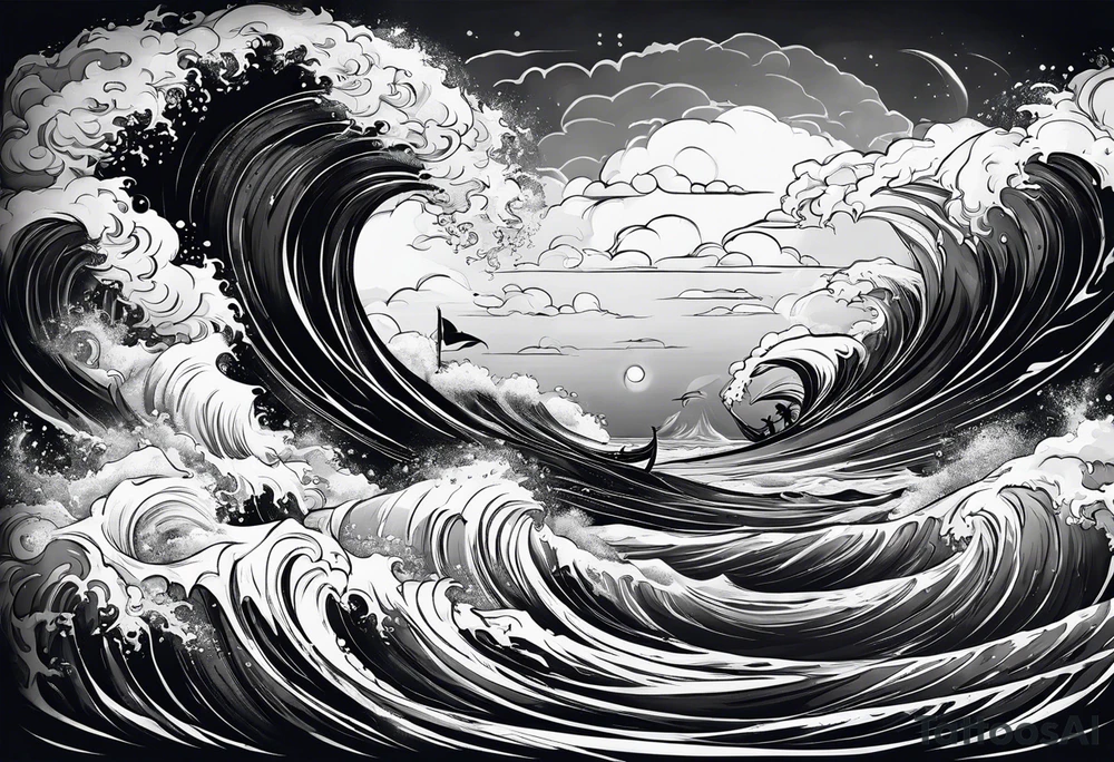 stormy sea, I am lonely and irresistible as a sea element tattoo idea