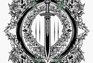 An athame dagger with an oak hilt turned upright and emerald gemstones on it tattoo idea