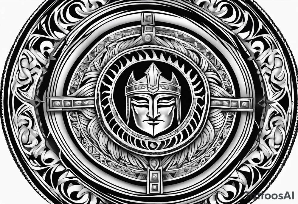 Spartan shield with Greek spiral pattern around it tattoo idea Spartan shield with Greek spiral pattern around it tattoo idea