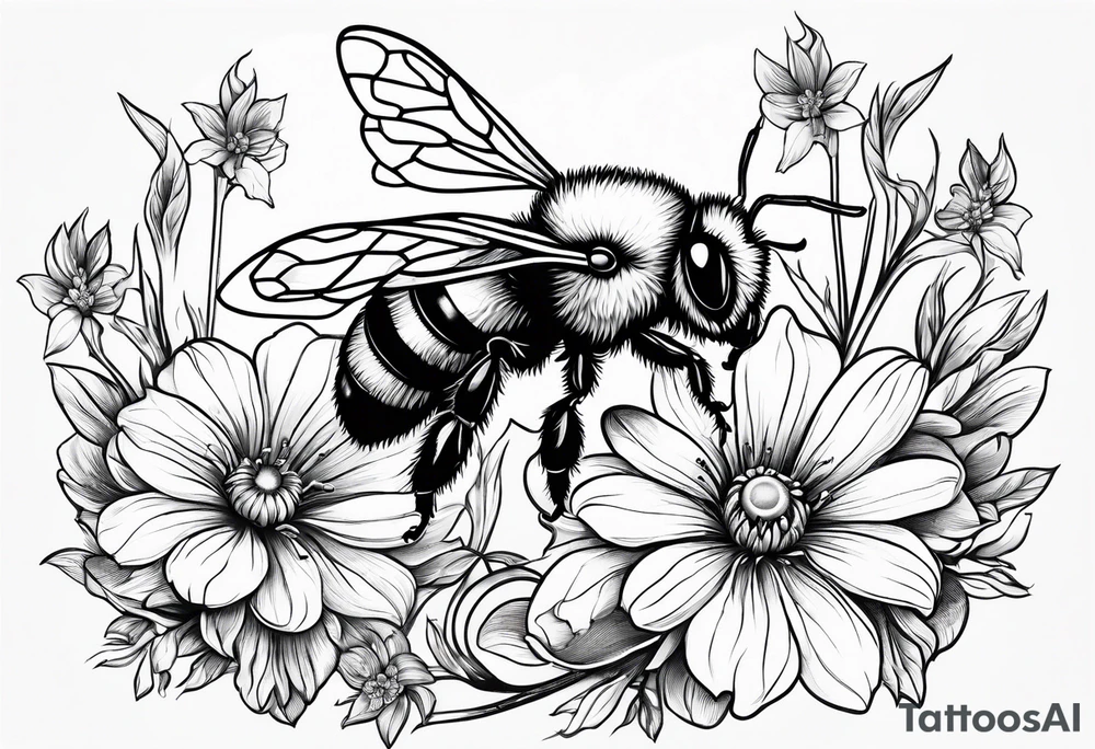 Wildflower tattoo with bumblebee tattoo idea