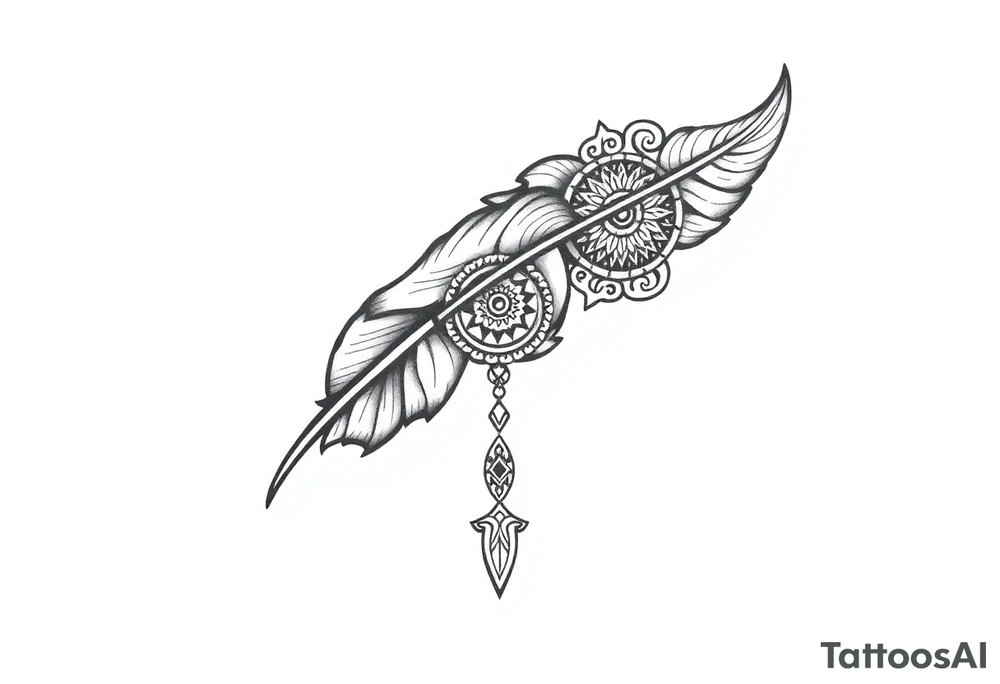 spiritual feather indian mandala shaman rune tattoo idea