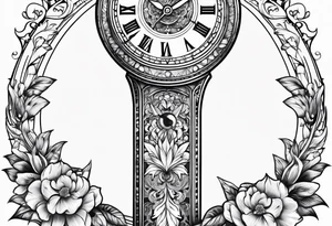 Dagger clock inside handle and flowers on blade tattoo idea