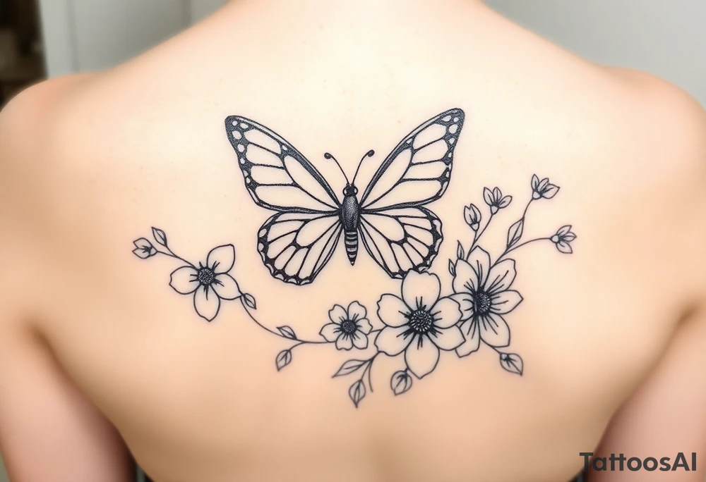 Butterfly and flowers tattoo idea