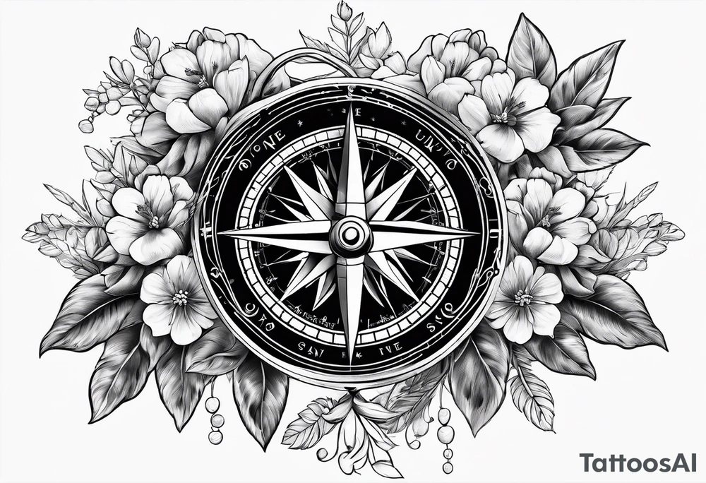 nautical compass with lupine flowers tattoo idea