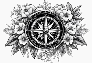 nautical compass with lupine flowers tattoo idea