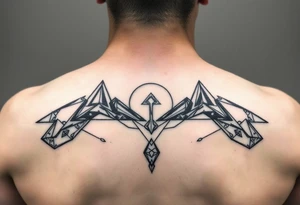 other worldly that covers the upper middle back and is geometric that also uses negative spaces and plays with shading tattoo idea