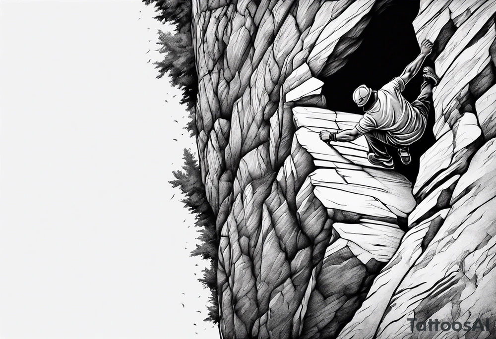 create a tattoo of a naked man climbing a cliff tattoo idea