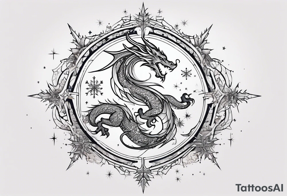 Constellation, dragon, snowflake tattoo idea