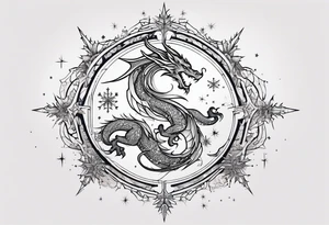 Constellation, dragon, snowflake tattoo idea