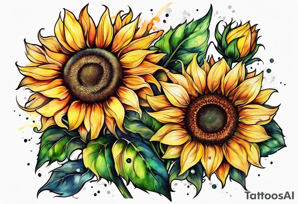 Colorful sunflower arm sleeve tattoo idea