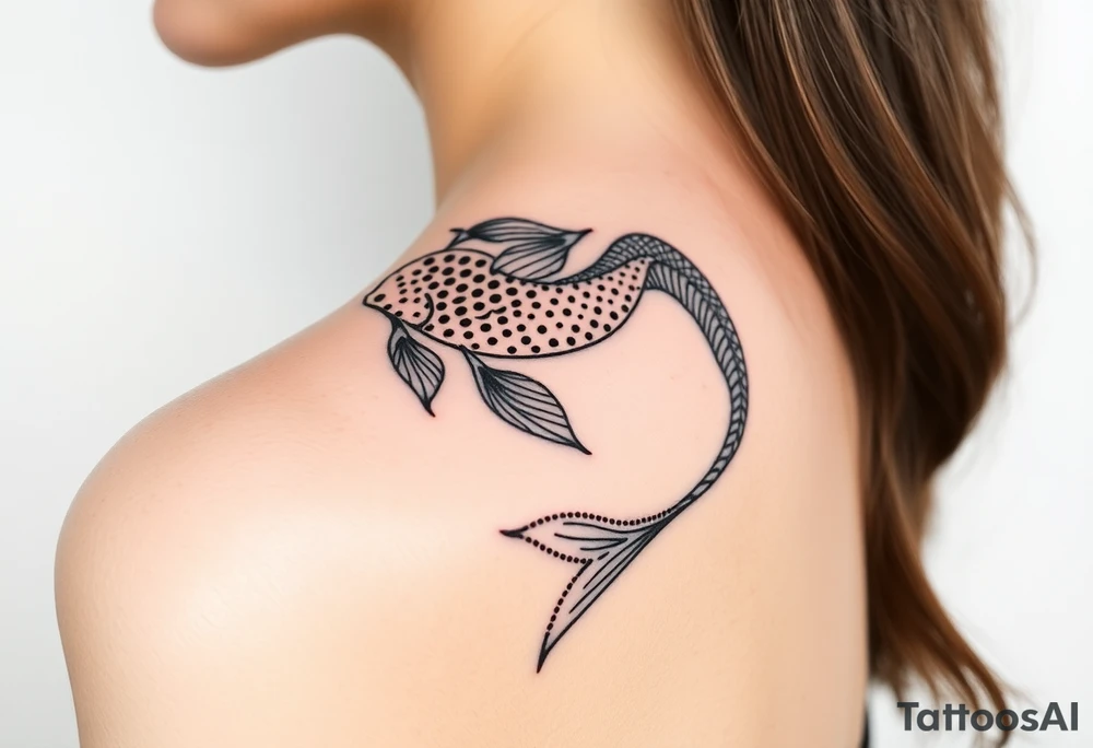 traditional koi fish swimming upstream through turbulent waves tattoo idea