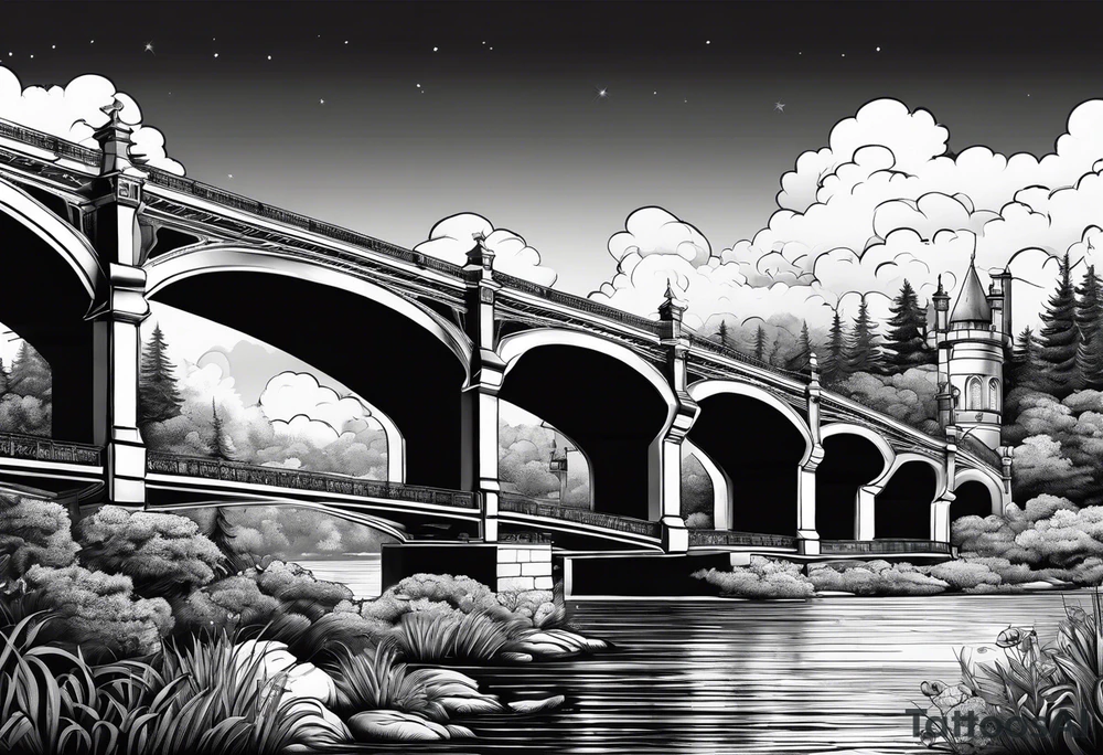 Dog shaped bridge over river tattoo idea