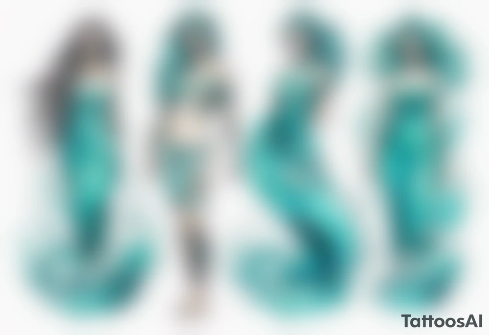 a turquoise water woman standing in the waves tattoo idea
