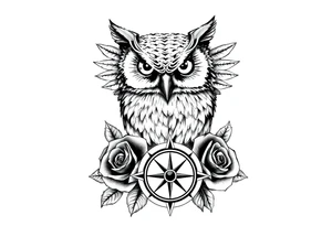 an owl,compass,roses, tattoo idea