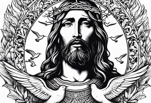 Jesus christ face with white birds tattoo idea