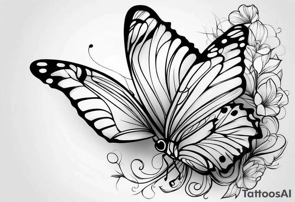 thin delicate contour butterfly tattoo idea
