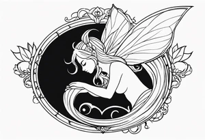 A fairy with a tail inspired by the logo of the show called Fairy Tail in a fetal position tattoo idea