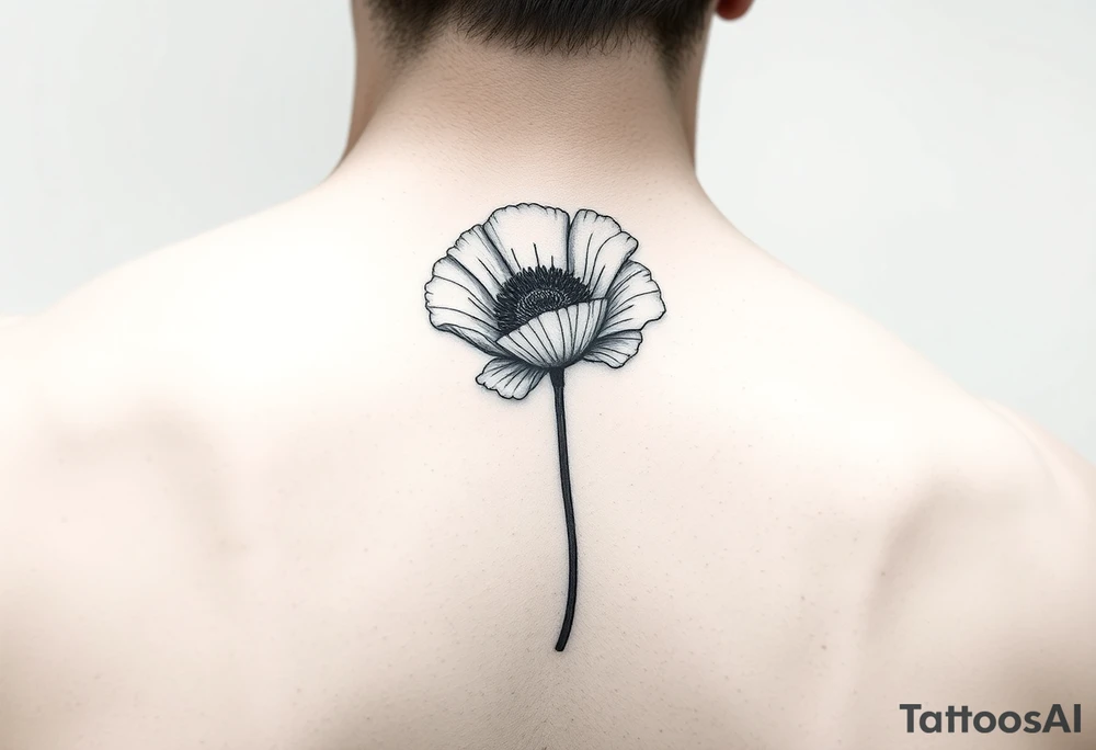 Poppy flower small fine line spine tattoo tattoo idea