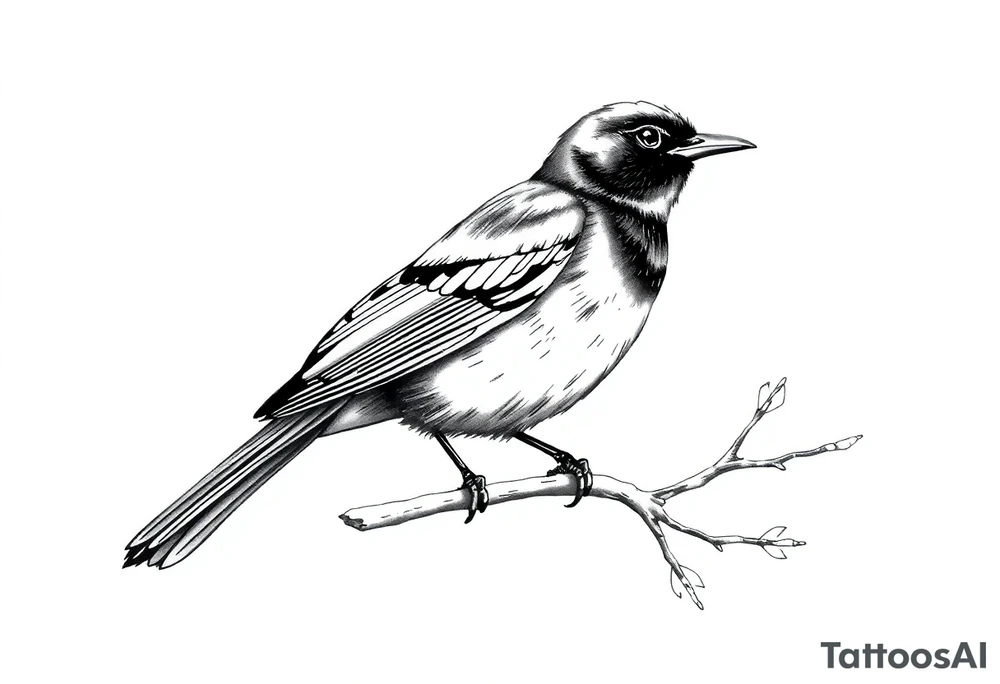 male eurasian blackbird sitting on a branch tattoo idea