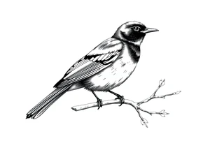 male eurasian blackbird sitting on a branch tattoo idea