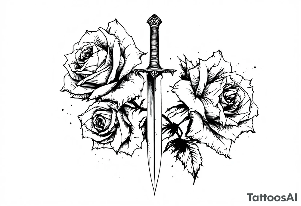 Roses with a dagger through them tattoo idea