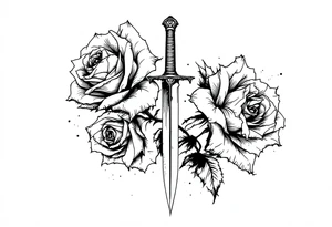 Roses with a dagger through them tattoo idea